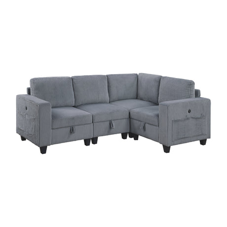 Walterboro Dark Gray Corduroy 4-Piece Sectional with Storage by Homelegance at Eve Furniture