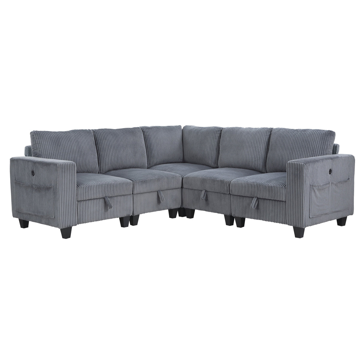 Walterboro Dark Gray Corduroy 5-Piece Sectional with Storage by Homelegance at Eve Furniture