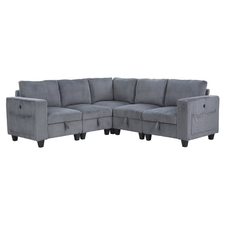 Walterboro Dark Gray Corduroy 5-Piece Sectional with Storage by Homelegance at Eve Furniture