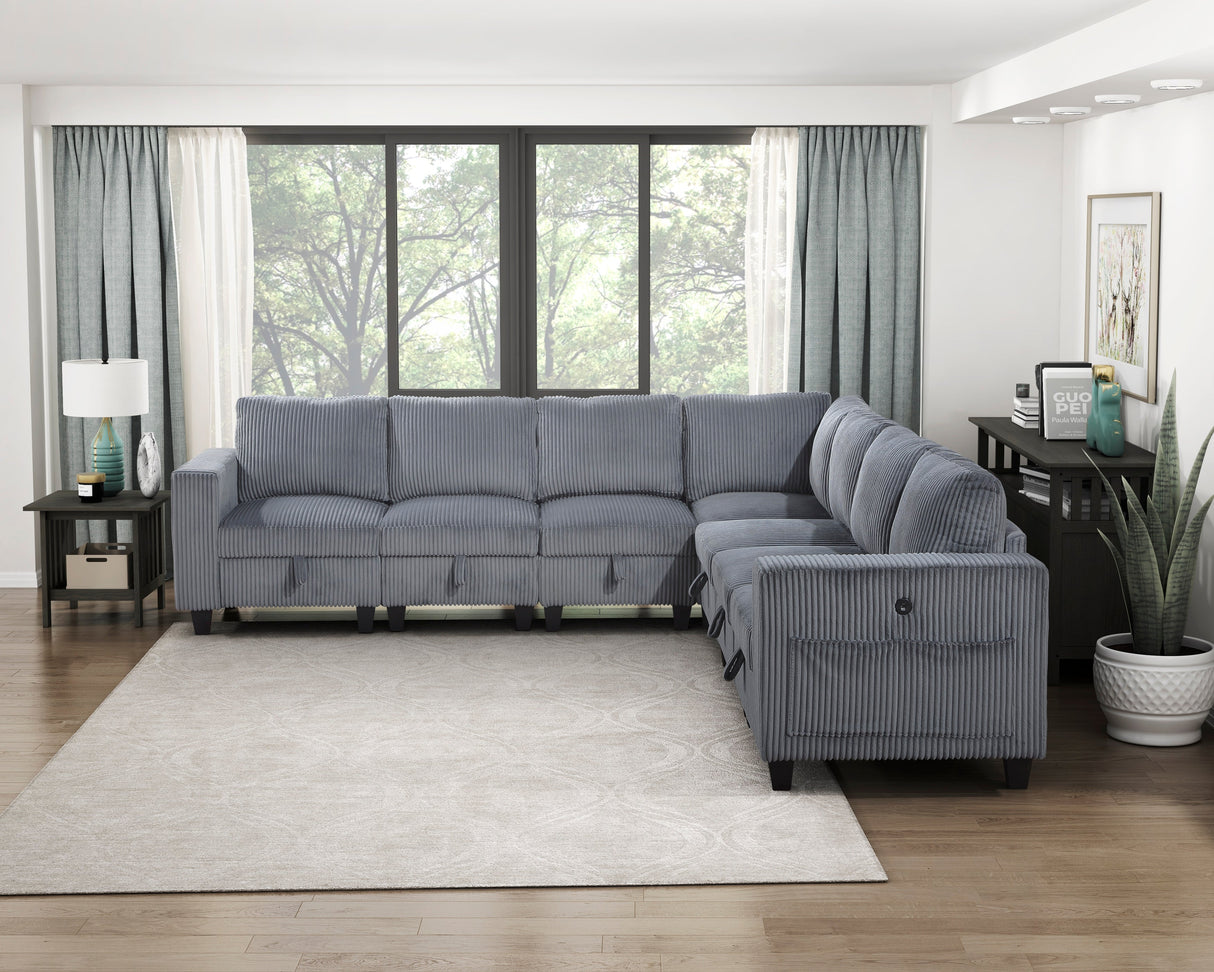 Walterboro Dark Gray Corduroy 7-Piece Sectional with Storage by Homelegance at Eve Furniture