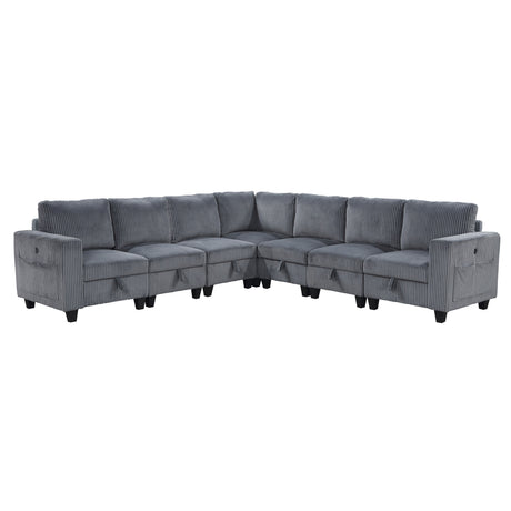 Walterboro Dark Gray Corduroy 7-Piece Sectional with Storage by Homelegance at Eve Furniture
