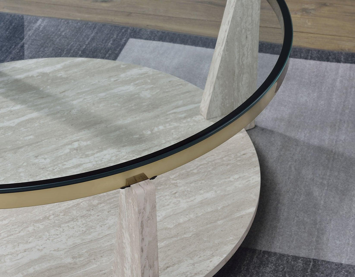 Wanda 42″ Round Glass Top Coffee Table with Casters by Steve Silver at Eve Furniture