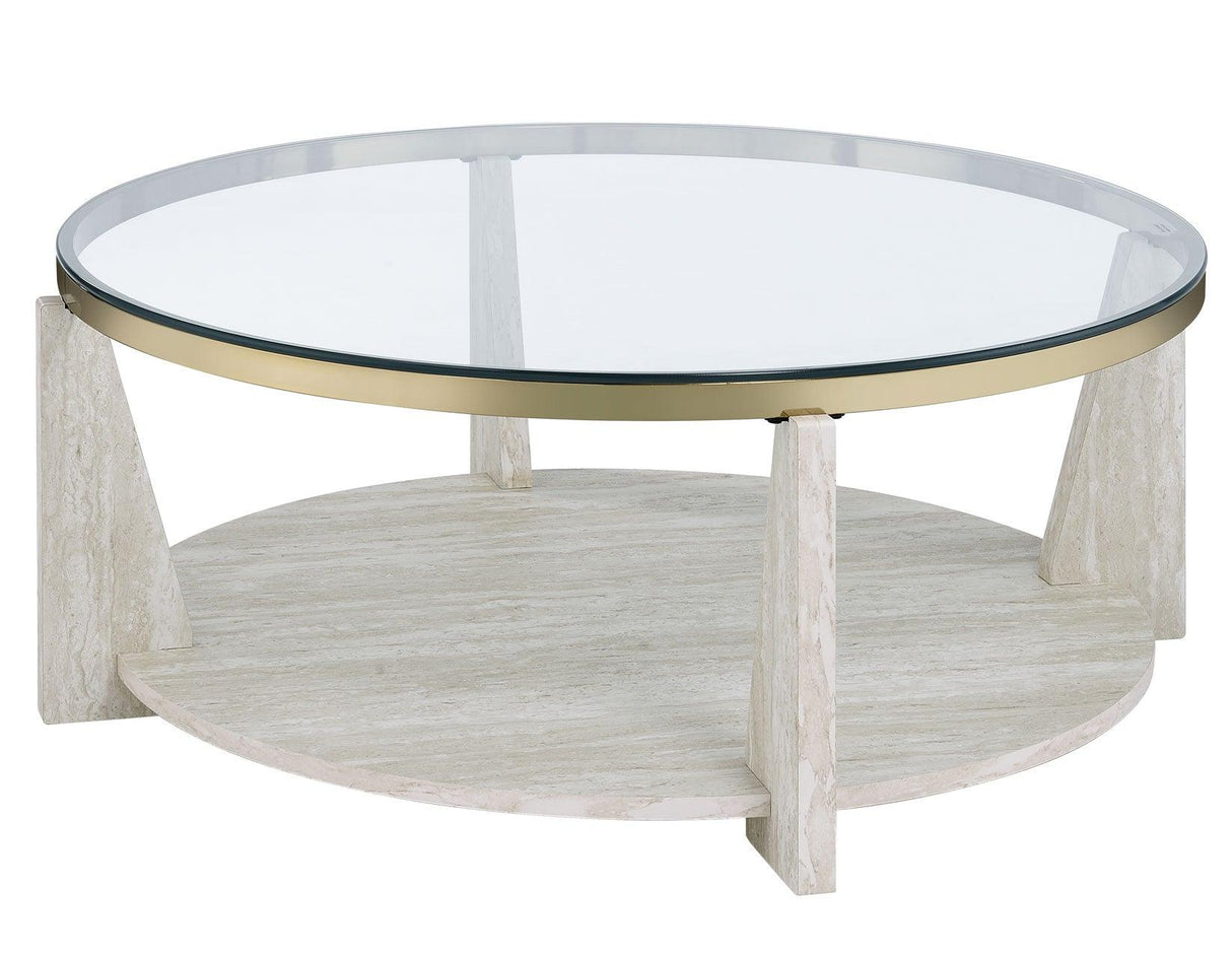 Wanda 42″ Round Glass Top Coffee Table with Casters by Steve Silver at Eve Furniture