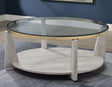 Wanda 42″ Round Glass Top Coffee Table with Casters by Steve Silver at Eve Furniture