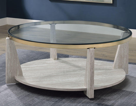 Wanda 42″ Round Glass Top Coffee Table with Casters by Steve Silver at Eve Furniture