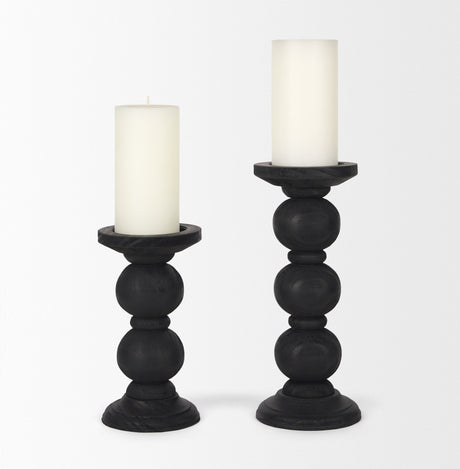 Wanda Matte Black Wood Pillar Candle Holders (Set of 2) by Mercana at Eve Furniture