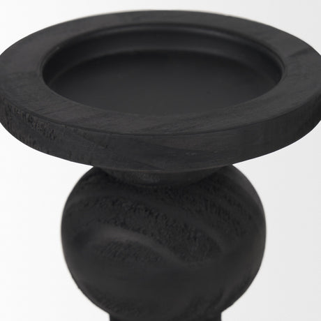 Wanda Matte Black Wood Pillar Candle Holders (Set of 2) by Mercana at Eve Furniture