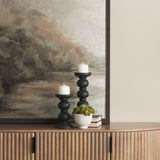 Wanda Matte Black Wood Pillar Candle Holders (Set of 2) by Mercana at Eve Furniture
