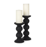 Wanda Matte Black Wood Pillar Candle Holders (Set of 2) by Mercana at Eve Furniture