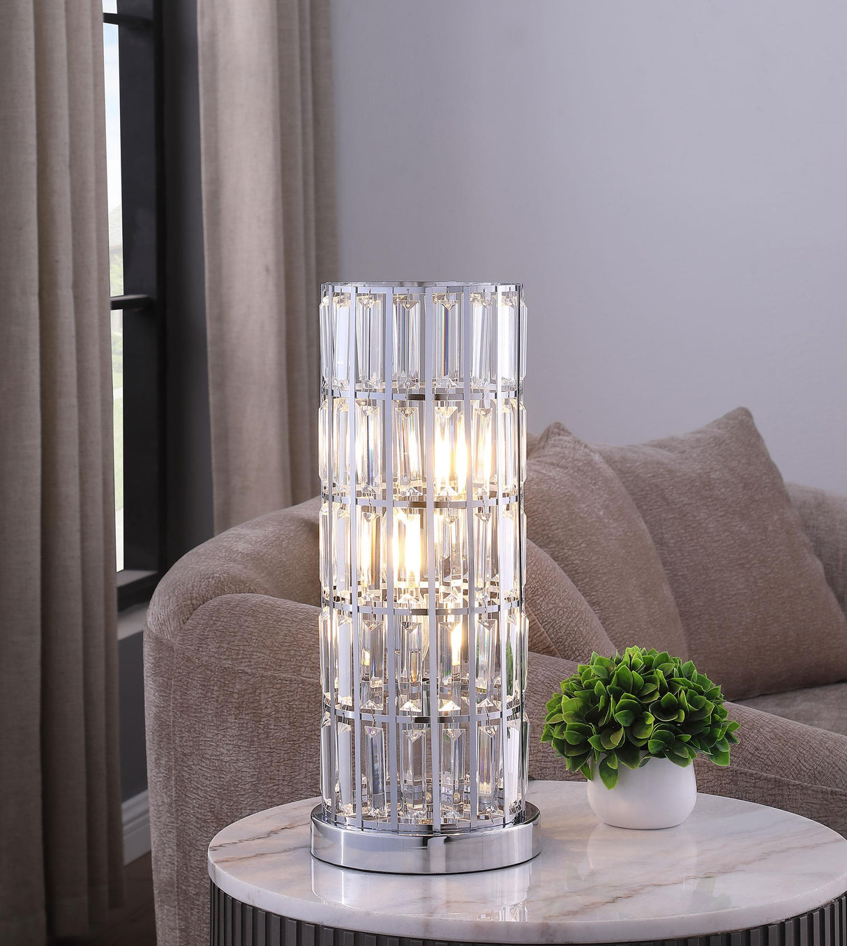 Wanda Silver 20-inch Crystal Shade Bedside Table Lamp by Coaster at Eve Furniture