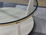 Wanda 42″ Round Glass Top Coffee Table with Casters by Steve Silver at Eve Furniture