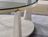 Wanda 42″ Round Glass Top Coffee Table with Casters by Steve Silver at Eve Furniture