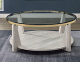 Wanda 42″ Round Glass Top Coffee Table with Casters by Steve Silver at Eve Furniture