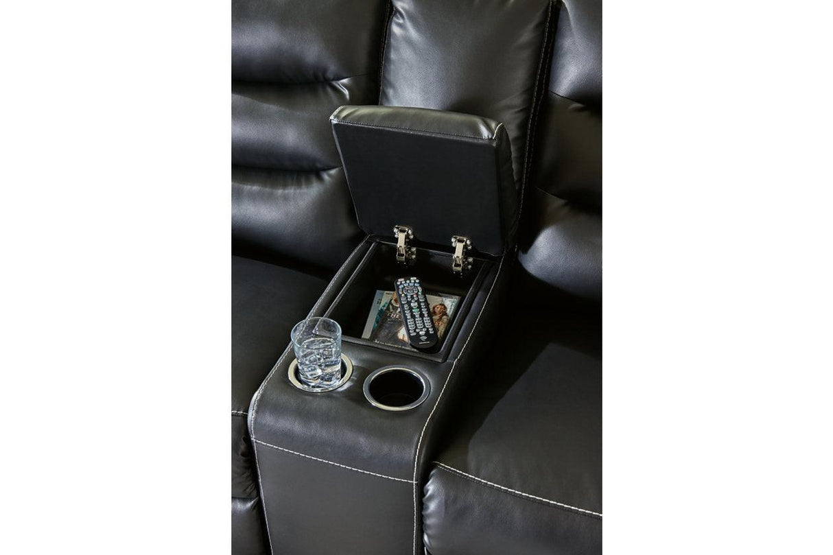 (Special) Warlin Black Power Reclining Loveseat with Console by Ashley at Eve Furniture