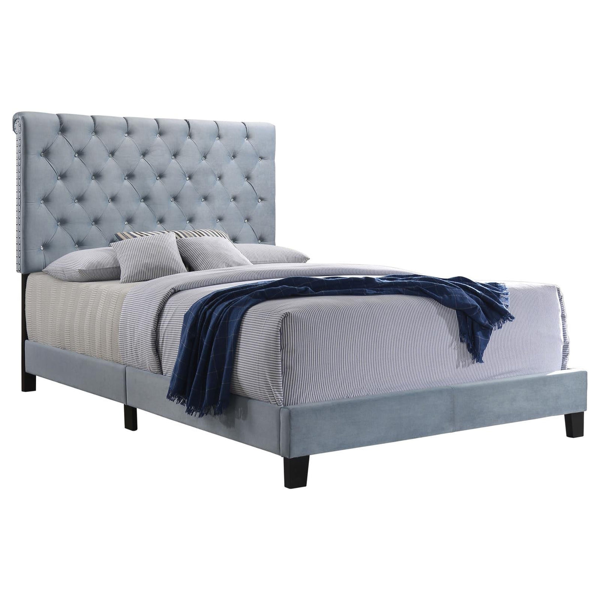 Warner Queen Upholstered Bed Slate Blue