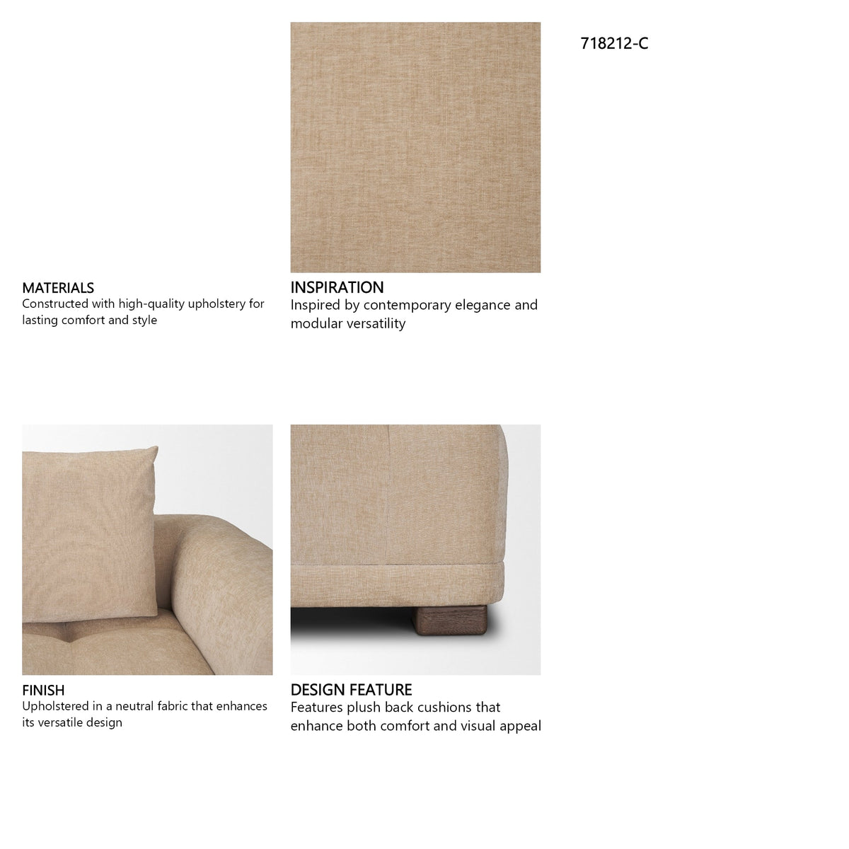 Warner Quilt 3 Piece Sofa Set w/Corner Piece w/Back Cushions by Mercana at Eve Furniture