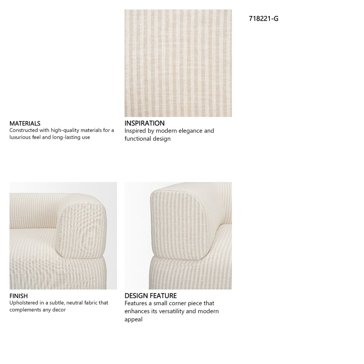 Warner Stripe 3 Piece Sofa Set w/S Corner Piece by Mercana at Eve Furniture