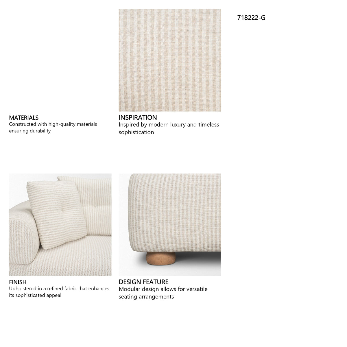 Warner Stripe 3 Piece Sofa Set w/S Corner Piece w/Back Cushions by Mercana at Eve Furniture