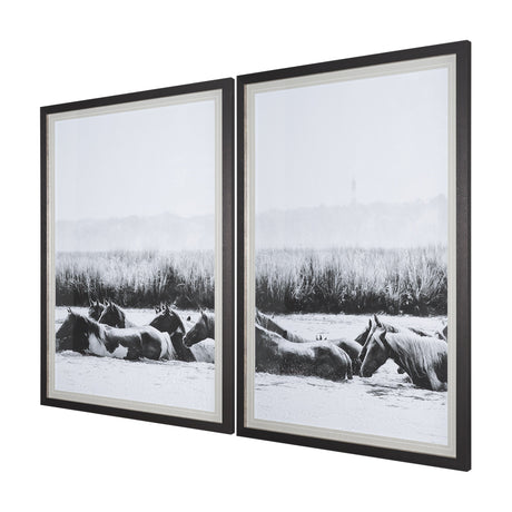 Water Horses III 1 by PH Burchett a Hand Embellished Textured Framed Photo Art Print Matted under Gl by Mercana at Eve Furniture