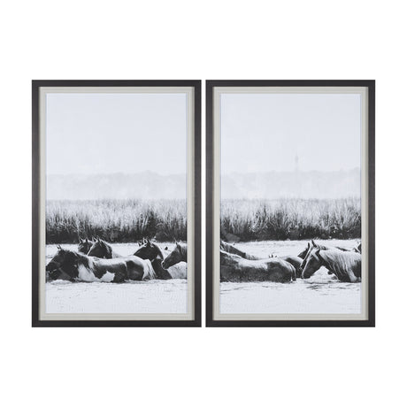 Water Horses III 1 by PH Burchett a Hand Embellished Textured Framed Photo Art Print Matted under Gl by Mercana at Eve Furniture