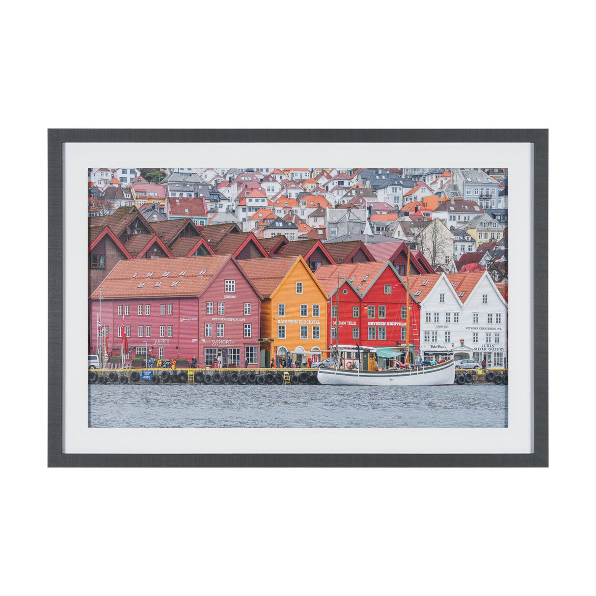 Waterfront in Bergen, Norway by Richard Silver Textured Framed Photo Print Matted under Glass by Mercana at Eve Furniture