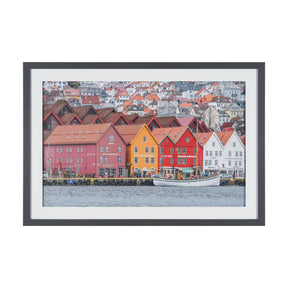 Waterfront in Bergen, Norway by Richard Silver Textured Framed Photo Print Matted under Glass by Mercana at Eve Furniture