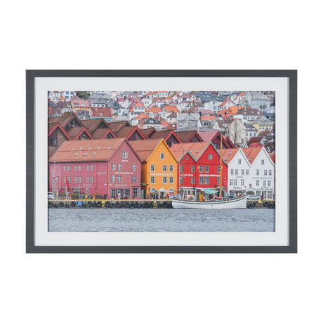 Waterfront in Bergen, Norway by Richard Silver Textured Framed Photo Print Matted under Glass by Mercana at Eve Furniture