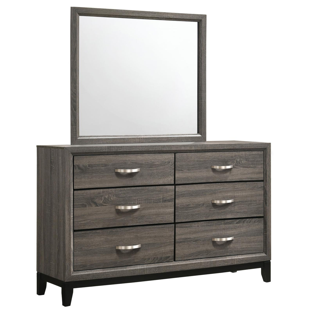 Watson 6-drawer Dresser with Mirror Grey Oak and Black