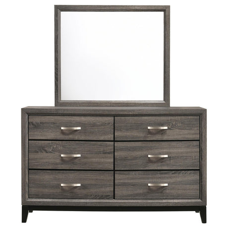 Watson 6-drawer Dresser with Mirror Grey Oak and Black