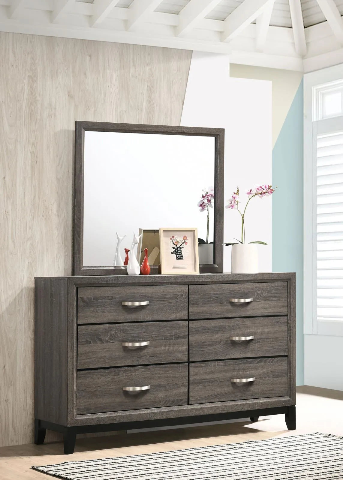 Watson 6-drawer Dresser with Mirror Grey Oak and Black by Coaster at Eve Furniture