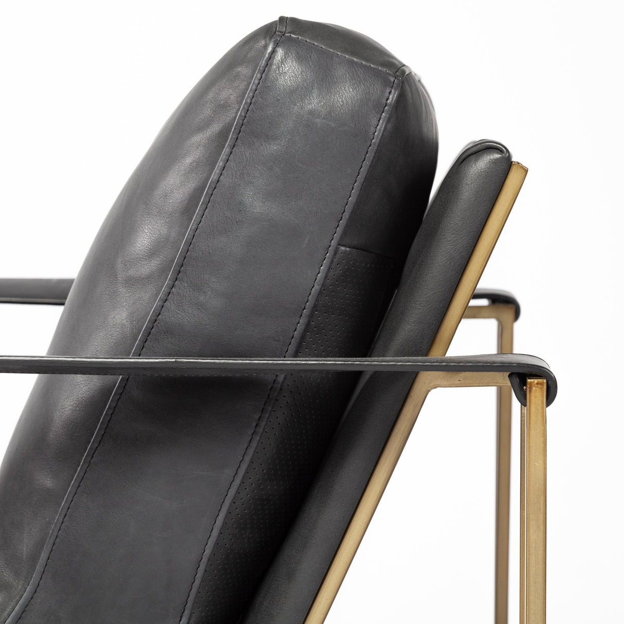 Watson Black Leather Wrap Gold Metal Frame Accent Chair by Mercana at Eve Furniture