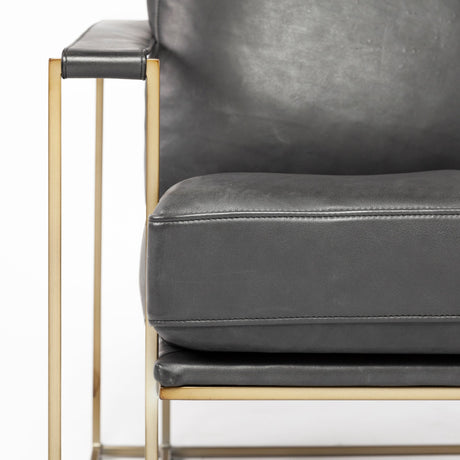Watson Black Leather Wrap Gold Metal Frame Accent Chair by Mercana at Eve Furniture