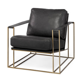 Watson Black Leather Wrap Gold Metal Frame Accent Chair by Mercana at Eve Furniture