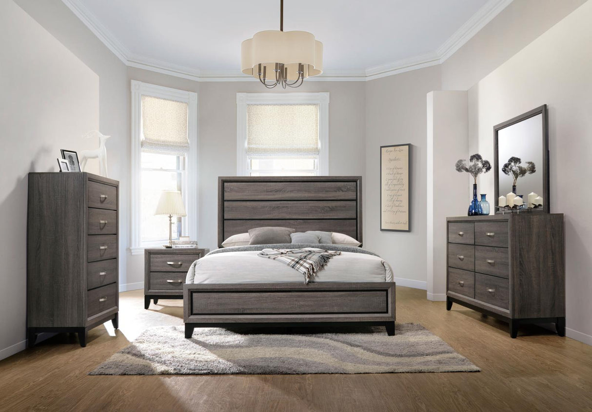 Watson Gray Oak/Black 4-Piece California King Panel Bedroom Set