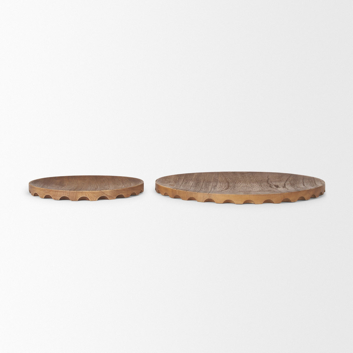 Waverly Round Light Brown Wood Scalloped Edged Trays by Mercana at Eve Furniture