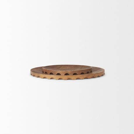 Waverly Round Light Brown Wood Scalloped Edged Trays by Mercana at Eve Furniture