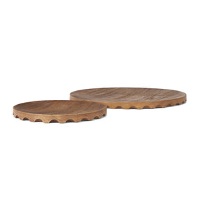 Waverly Round Light Brown Wood Scalloped Edged Trays by Mercana at Eve Furniture