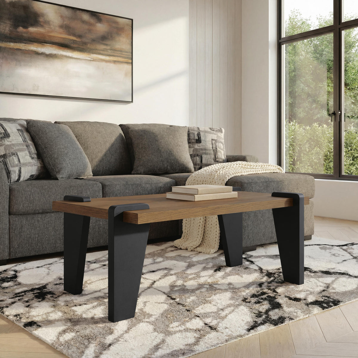 Weathermore Brown/Black Rectangular Cocktail Table by Ashley at Eve Furniture