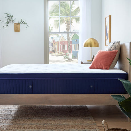 Weekender Blue/White Cal King 13" Euro Top Hybrid Mattress by Malouf at Eve Furniture