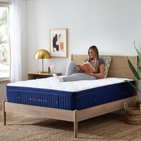 Weekender Blue/White Cal King 13" Euro Top Hybrid Mattress by Malouf at Eve Furniture