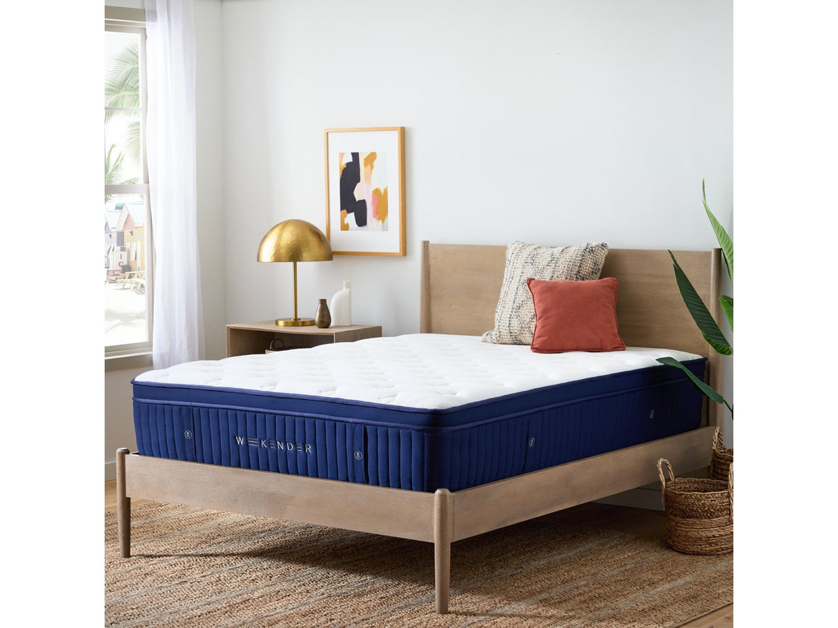 Weekender Blue/White King 13" Euro Top Hybrid Mattress by Malouf at Eve Furniture
