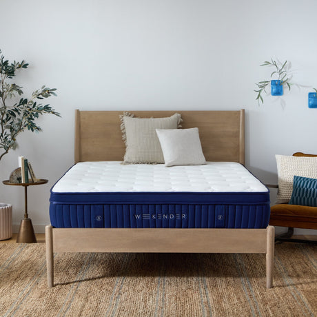 Weekender Blue/White Queen 11" Euro Top Hybrid Mattress by Malouf at Eve Furniture