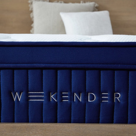 Weekender Blue/White Queen 11" Euro Top Hybrid Mattress by Malouf at Eve Furniture