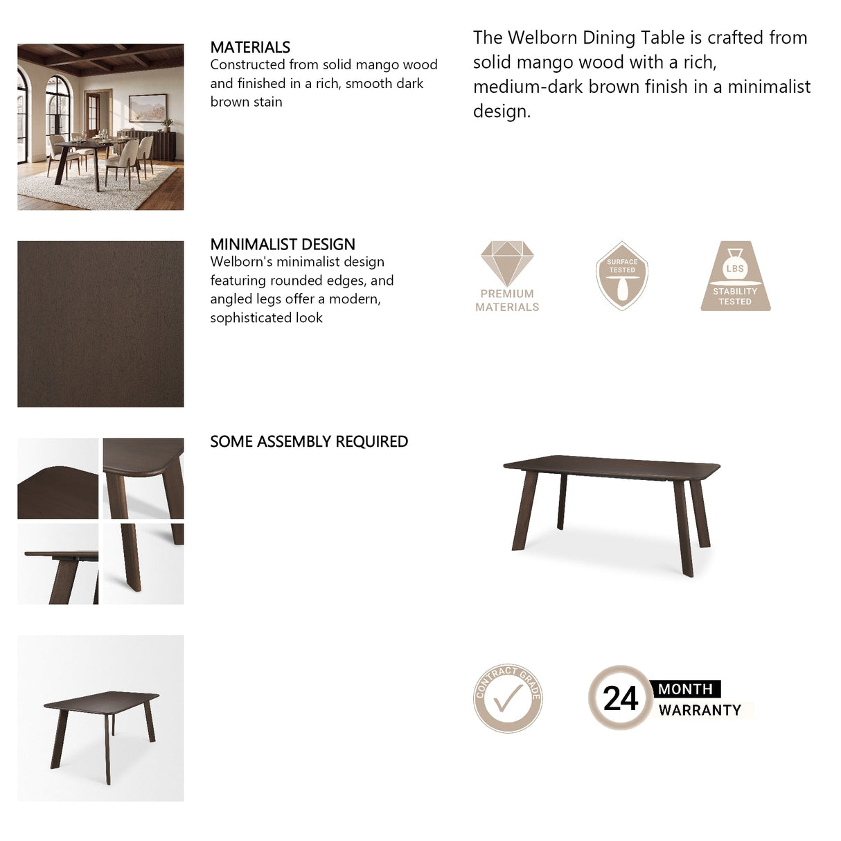 Welborn Dark Brown Wood Rectangular Dining Table by Mercana at Eve Furniture