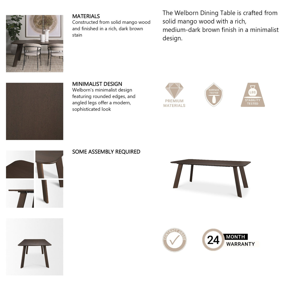 Welborn Dark Brown Wood Rectangular Dining Table by Mercana at Eve Furniture
