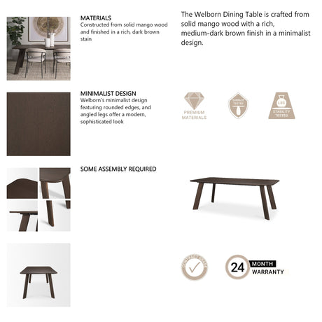 Welborn Dark Brown Wood Rectangular Dining Table by Mercana at Eve Furniture