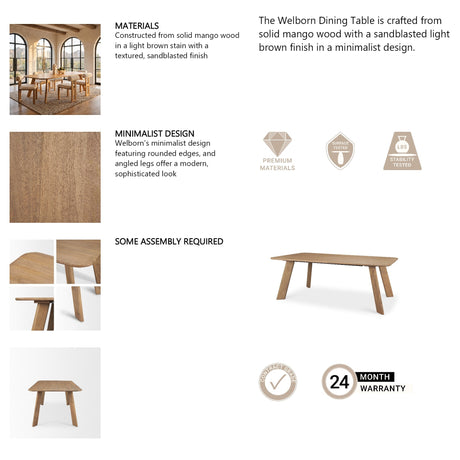 Welborn Light Brown Wood Rectangular Dining Table by Mercana at Eve Furniture