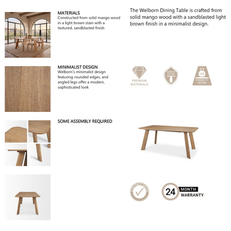 Welborn Light Brown Wood Rectangular Dining Table by Mercana at Eve Furniture