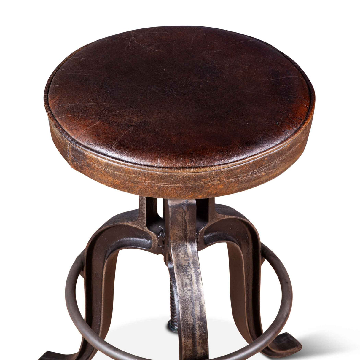 Wellington 13" Adjustable Stool in Brown Top Grain Leather by Home Trends & Design at Eve Furniture