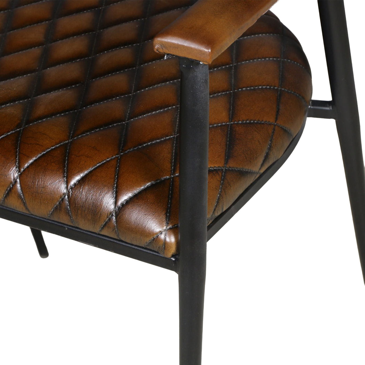 Wellington 23" Dining Armchair in Chocolate Leather and Black Iron by Home Trends & Design at Eve Furniture